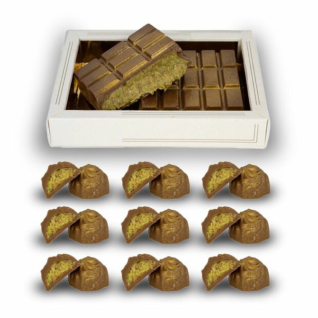 GOLD BOX SPECIAL !  1 x Dubai REEP + 9 stuks bonbons Dubai pistache knafeh 